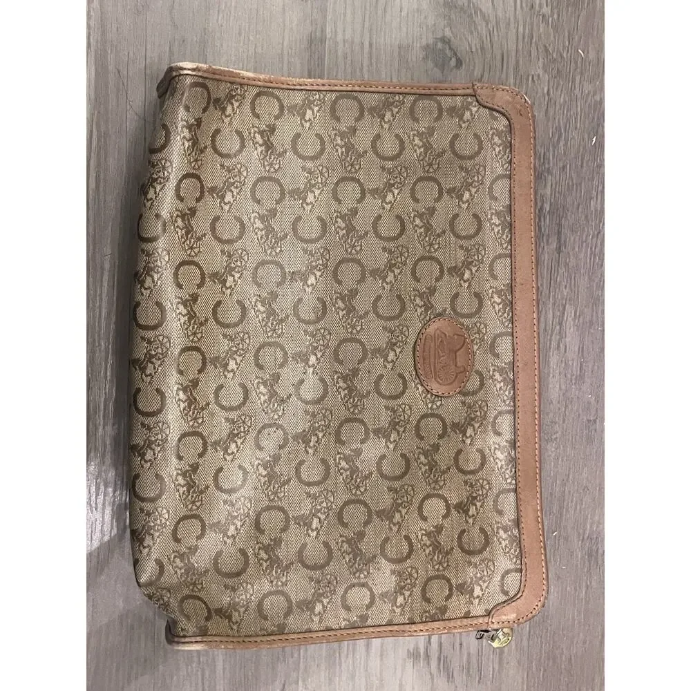 Vintage Celine Macadam Coated Canvas Clutch / Cosmetic Pouch Brown Leather Trim - Picture 6 of 6